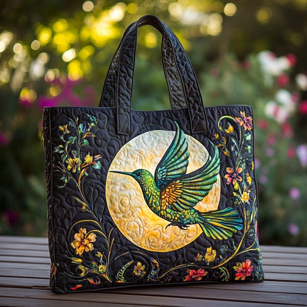 Hummingbird Bloom Quilted Tote Bag