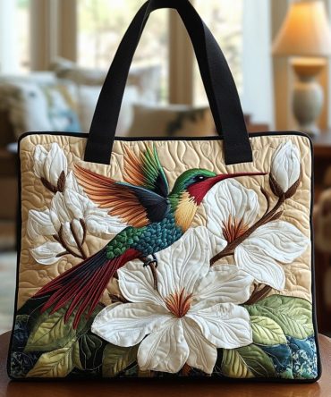 Hummingbird Bloom Quilted Tote Bag
