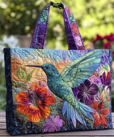Hummingbird Charm Quilted Tote Bag