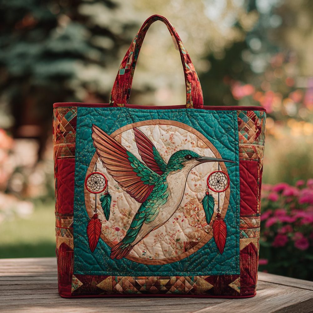 Hummingbird Dawn Quilted Tote Bag