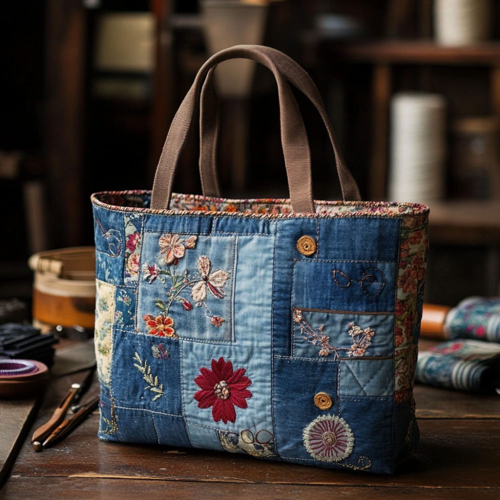 Flower Quilted Tote Bag