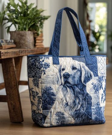 Indigo Retriever Glow Quilted Tote Bag