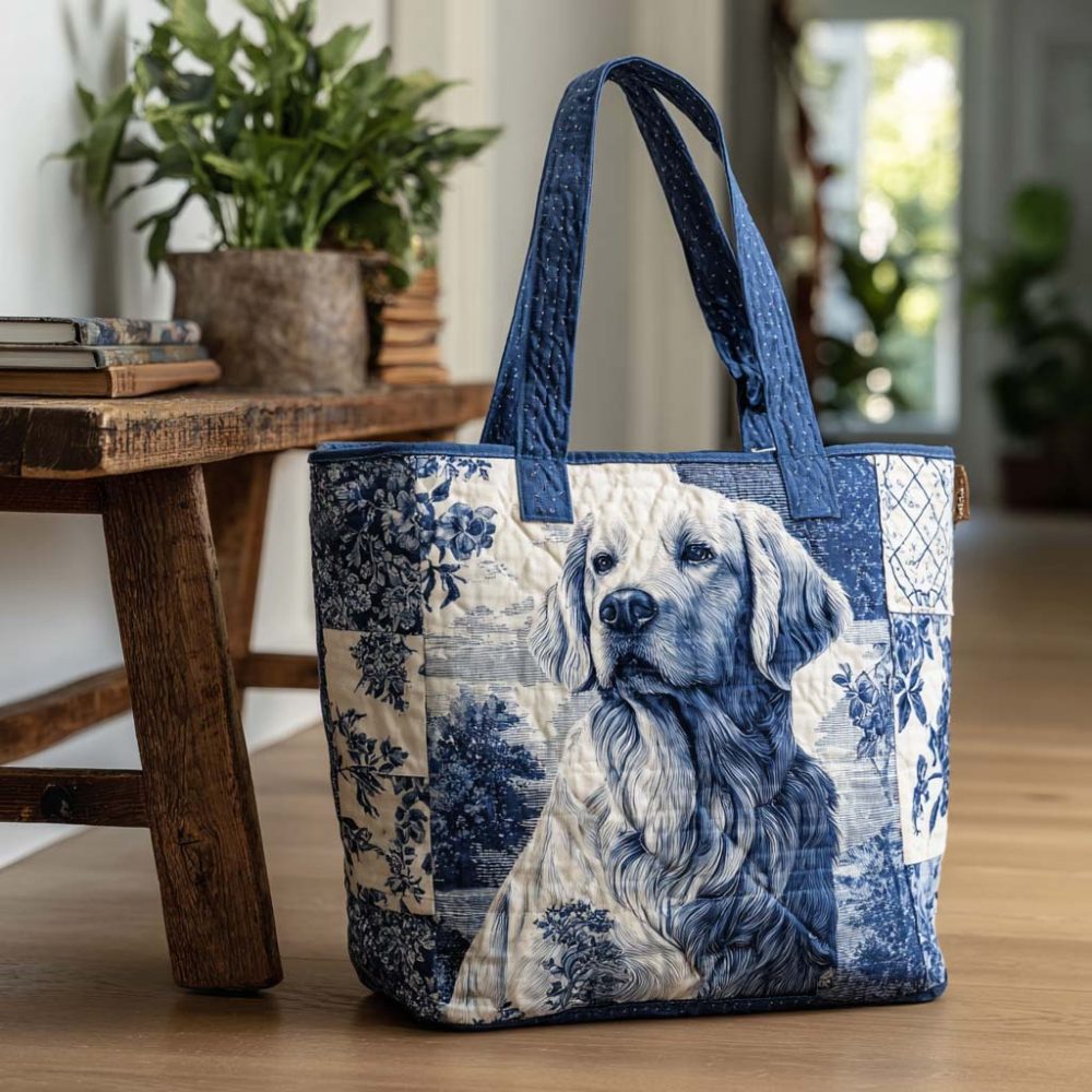 Indigo Retriever Glow Quilted Tote Bag