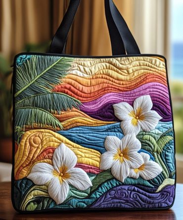 Island Plumeria Quilted Tote Bag