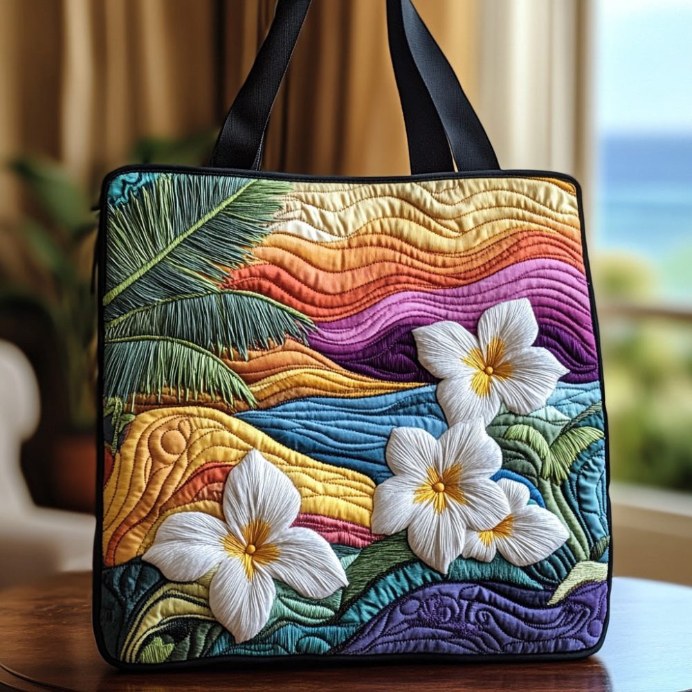 Island Plumeria Quilted Tote Bag