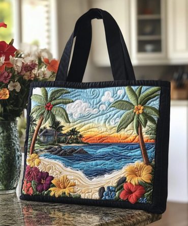 Island Sunset Quilted Tote Bag
