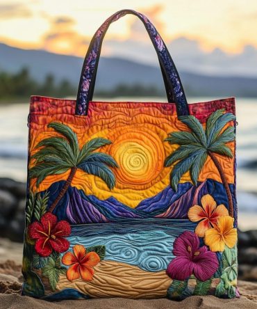 Island Sunset Quilted Tote Bag
