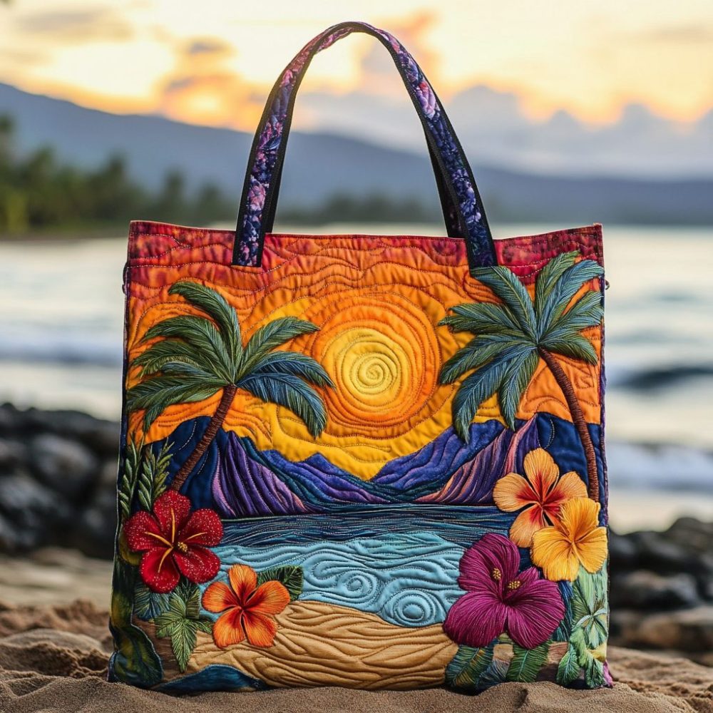 Island Sunset Quilted Tote Bag
