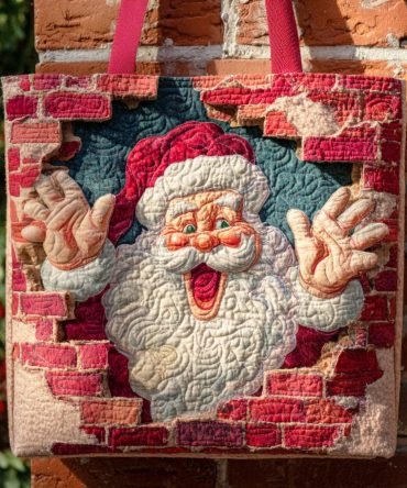 Jolly Peek Santa Quilted Tote Bag