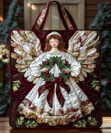 Joyful Angel Wreath Quilted Tote Bag