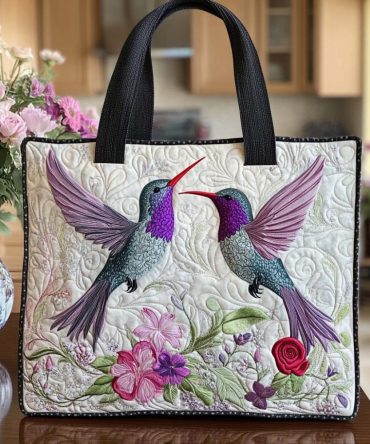 Joyful Hummer Kiss Quilted Tote Bag