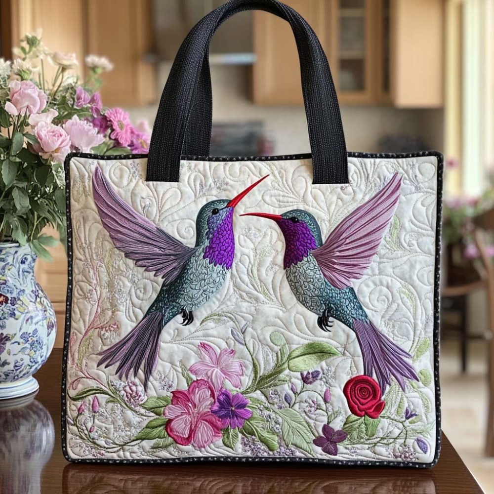 Joyful Hummer Kiss Quilted Tote Bag