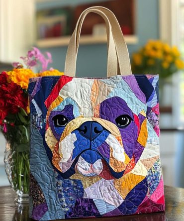 Joyful Pup Colors Quilted Tote Bag