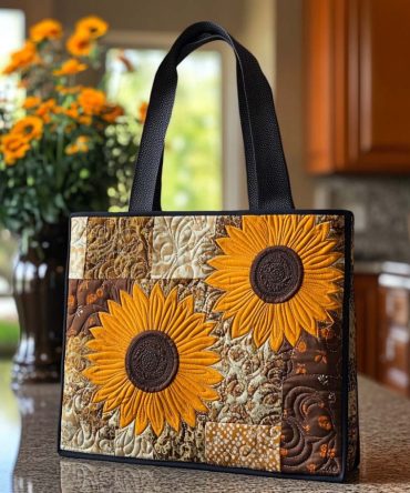 Joyful Sunflower Whispers Quilted Tote Bag