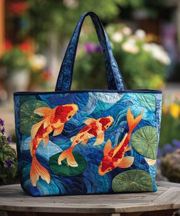 Koi Bloom Quilted Tote Bag