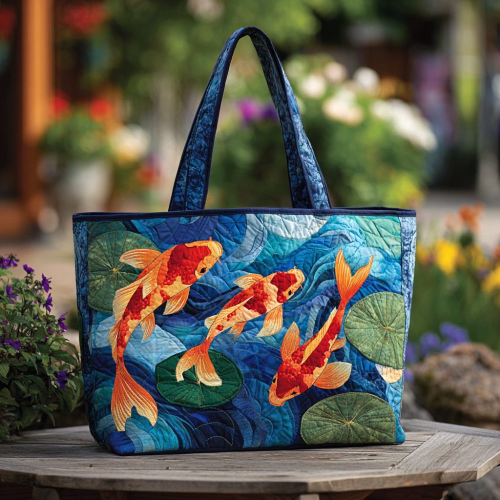 Koi Bloom Quilted Tote Bag