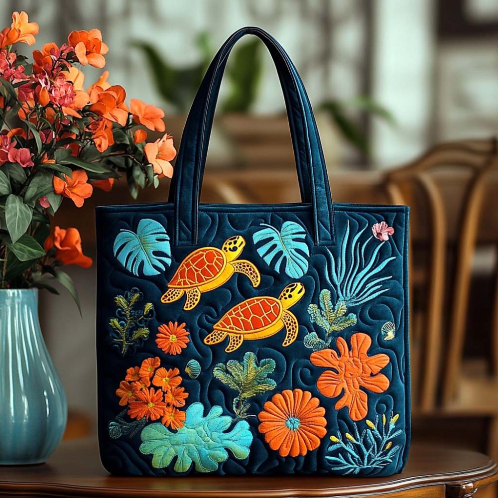 Lazy Turtle Time Quilted Tote Bag