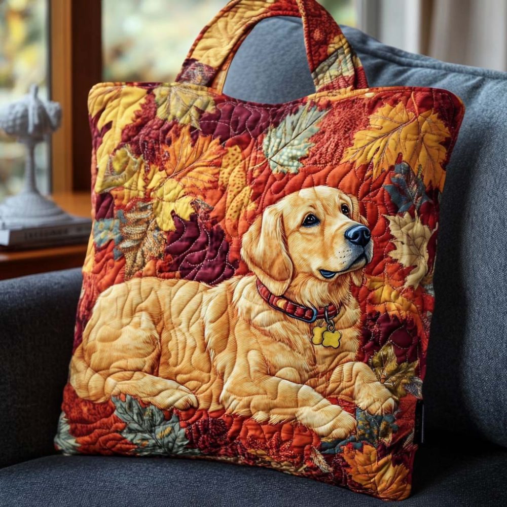 Leafy Lounge Pup Quilted Tote Bag