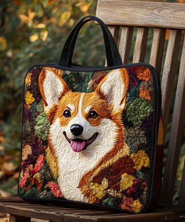 Leafy Pup Joy Quilted Tote Bag