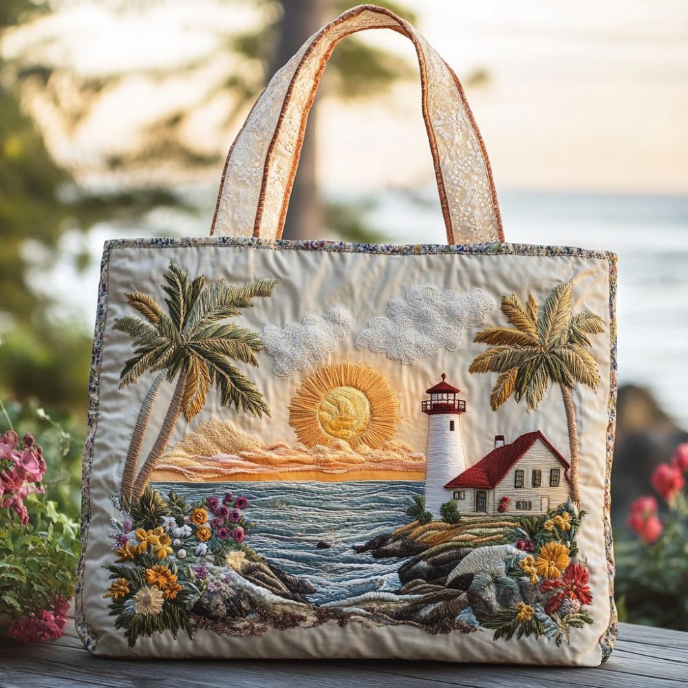 Lighthouse Horizon Quilted Tote Bag