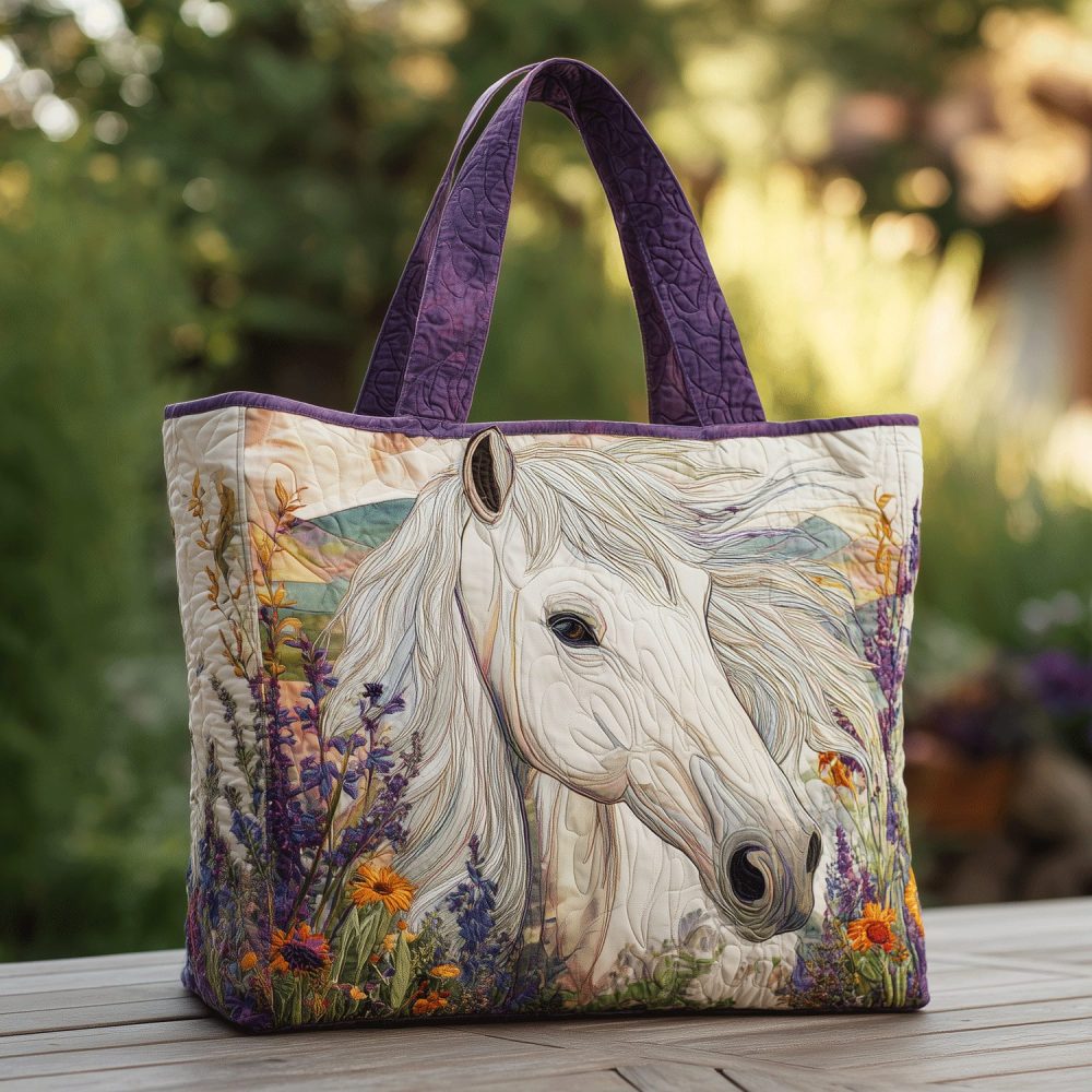 Lone Wild Horse Quilted Tote Bag