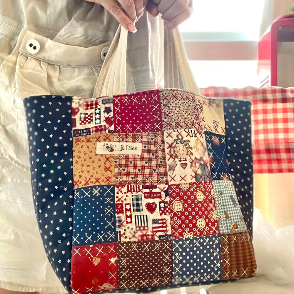 Love Patchwork Quilted Tote Bag