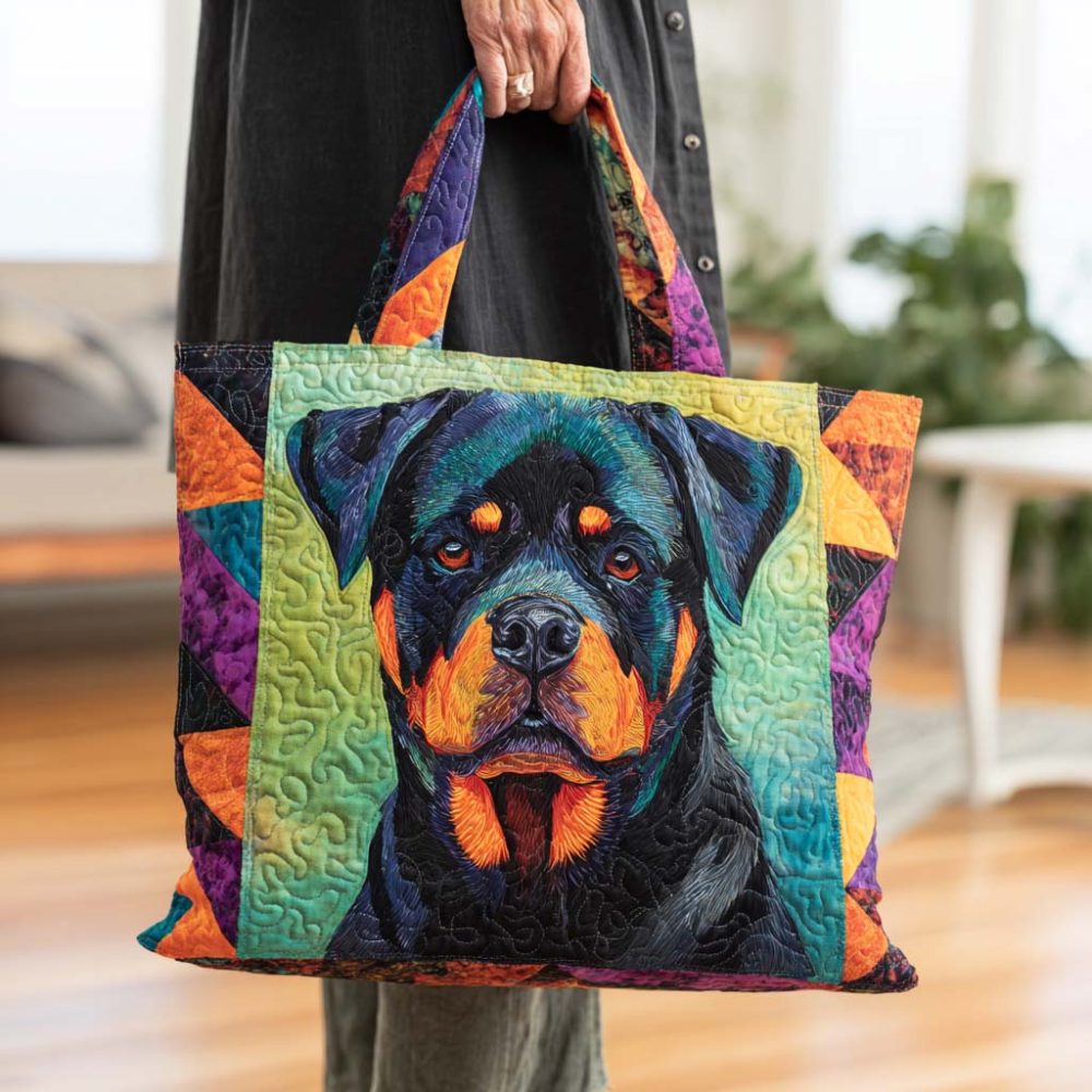 Loyal Rottweiler Charm Quilted Tote Bag