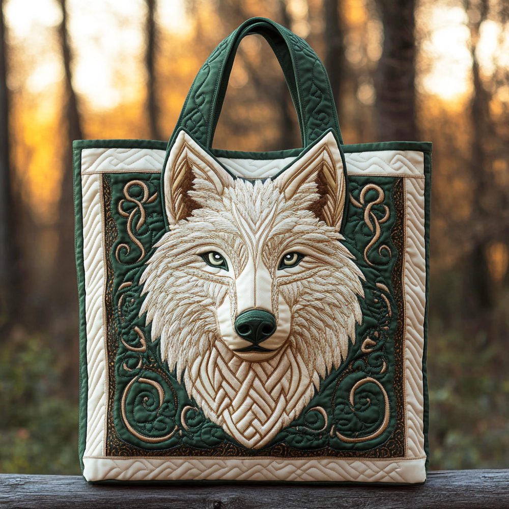 Lunar Wolf Spirit Quilted Tote Bag