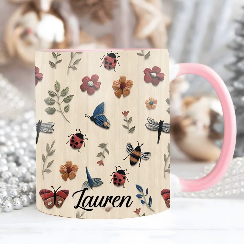 Bee Butterflies Flower - Personalized Accent Mug - Image 2