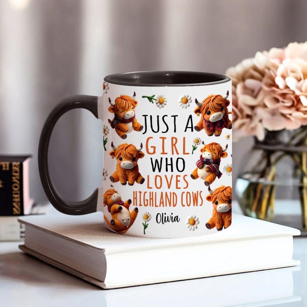 Just A Girl Who Loves Highland Cows - Personalized Highland Cow Accent Mug - Image 2