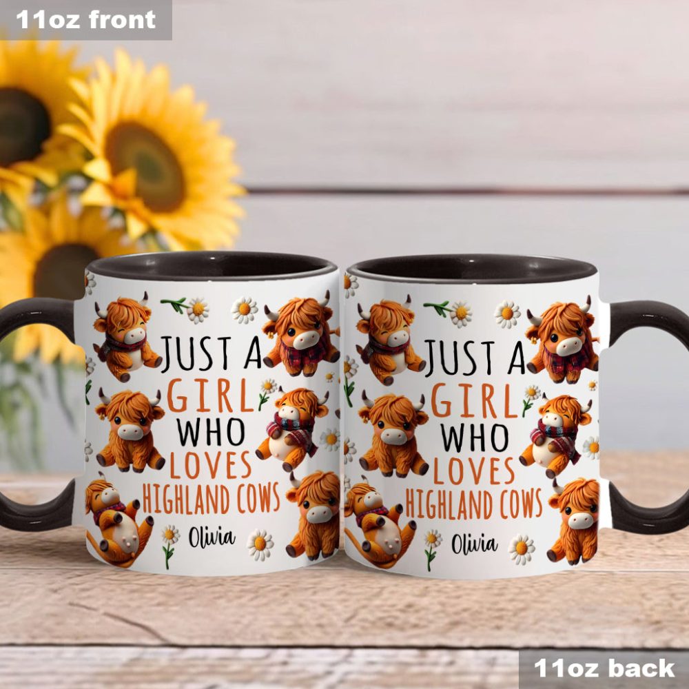 Just A Girl Who Loves Highland Cows - Personalized Highland Cow Accent Mug - Image 3