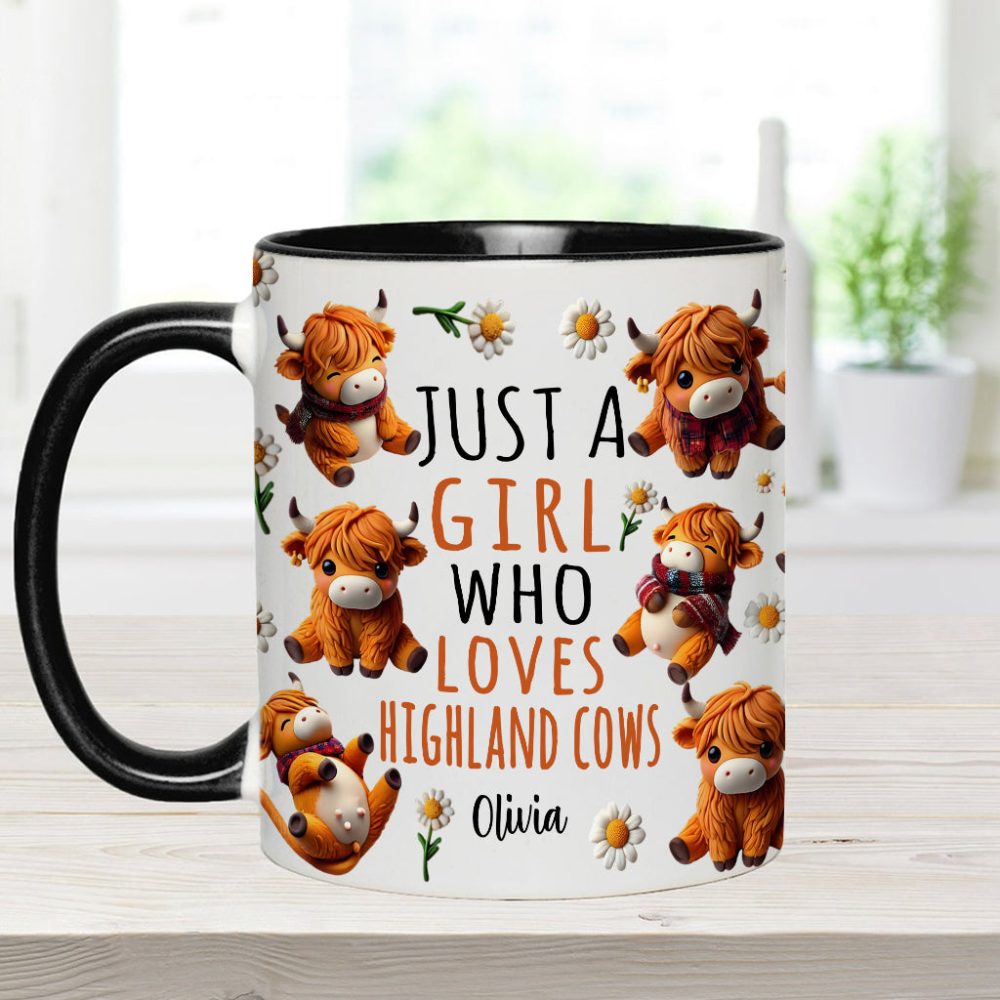 Just A Girl Who Loves Highland Cows - Personalized Highland Cow Accent Mug - Image 6