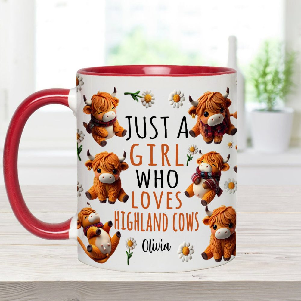 Just A Girl Who Loves Highland Cows - Personalized Highland Cow Accent Mug - Image 7