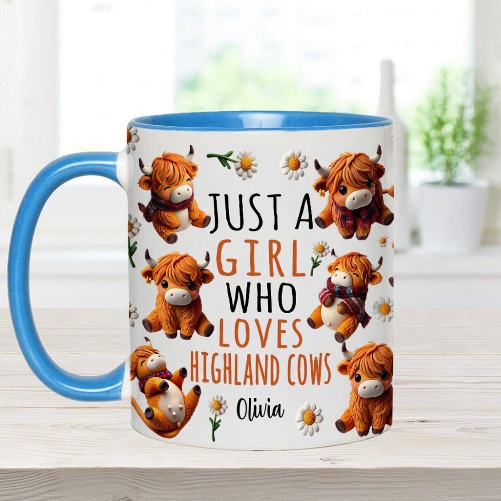 Just A Girl Who Loves Highland Cows - Personalized Highland Cow Accent Mug - Image 9
