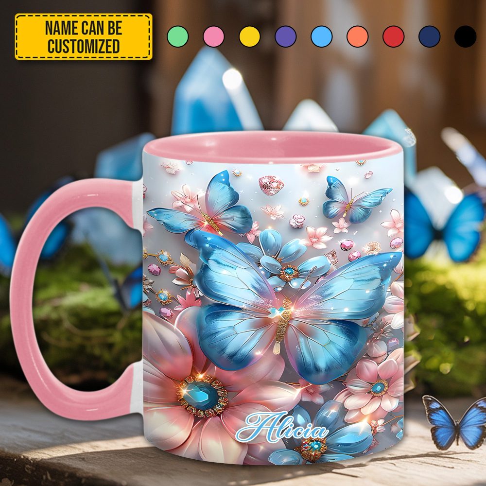 Sparkle Butterflies - Personalized Butterfly Accent Mug - Image 2