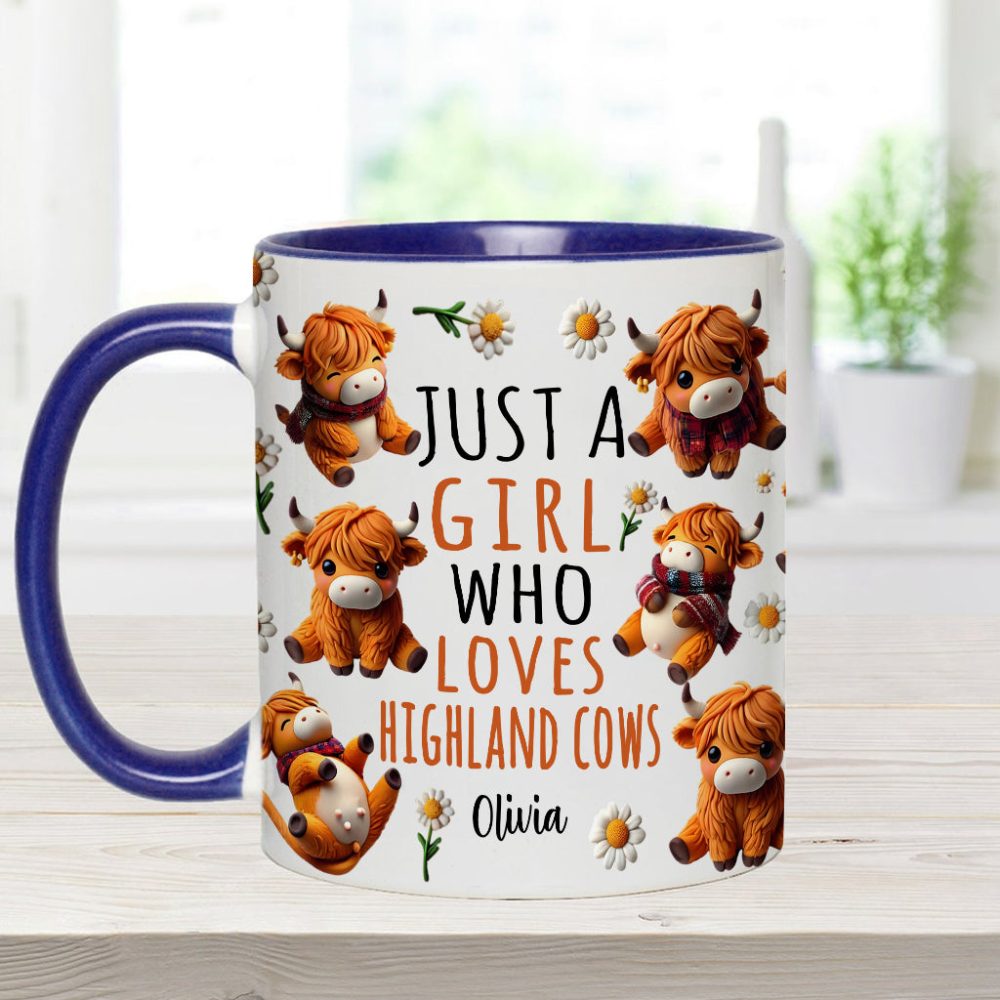 Just A Girl Who Loves Highland Cows - Personalized Highland Cow Accent Mug - Image 10