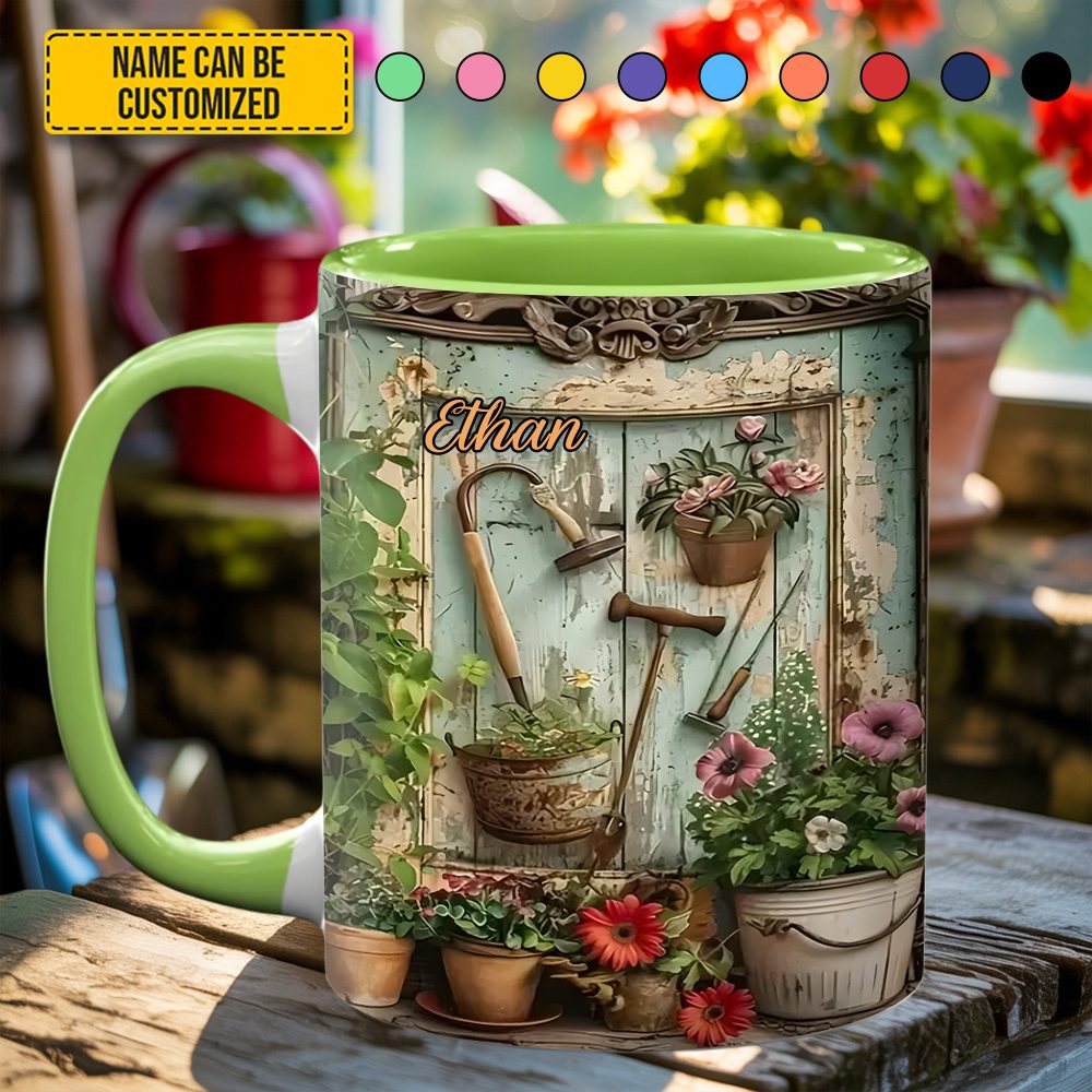 Garden Tools And Flowers - Personalized Gardening Accent Mug