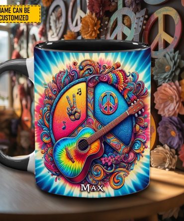 Hippie Guitar- Personalized Hippie Accent Mug