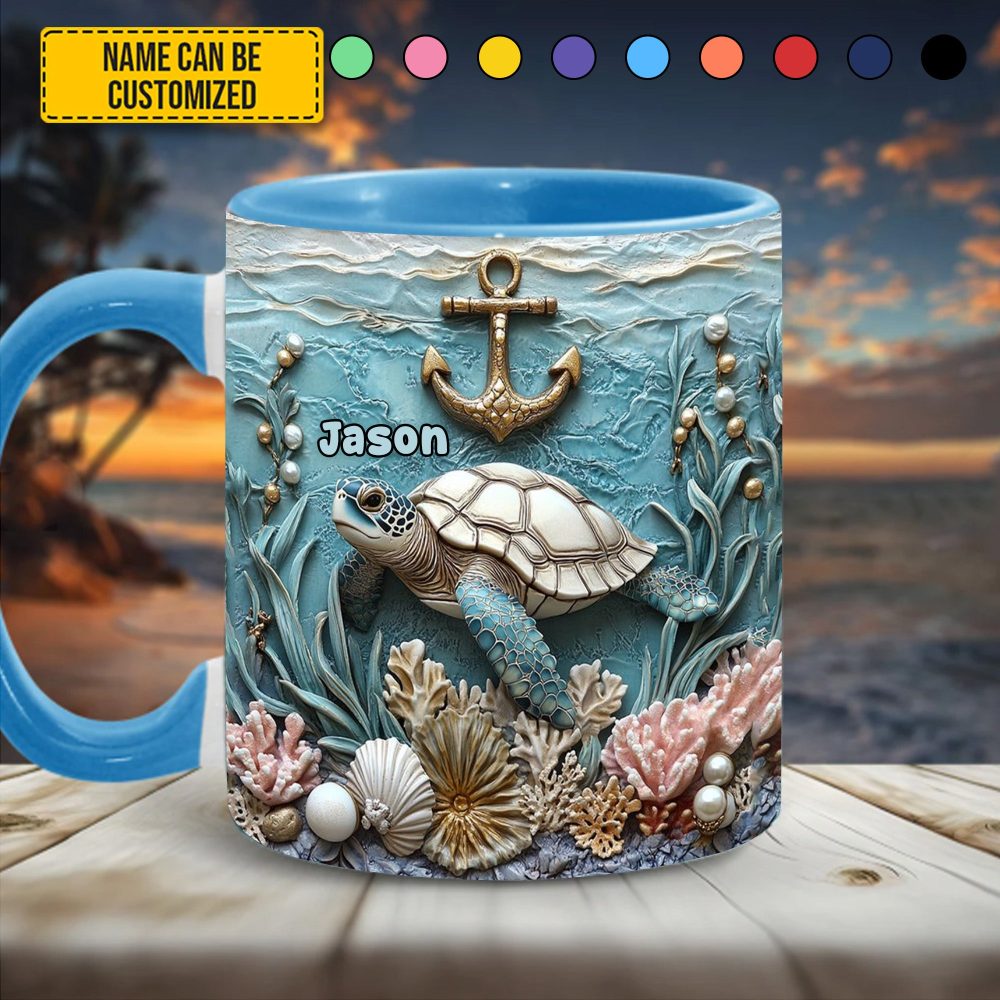 Personalized Beautiful Sea Turtle Accent Mug - Image 2