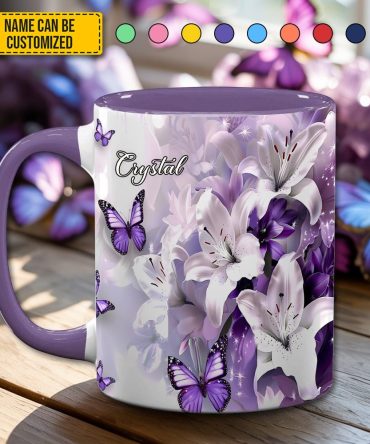 Purple Butterfly Flowers - Personalized Accent Mug