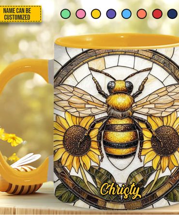Personalized Stained Glass Bee Accent Mug