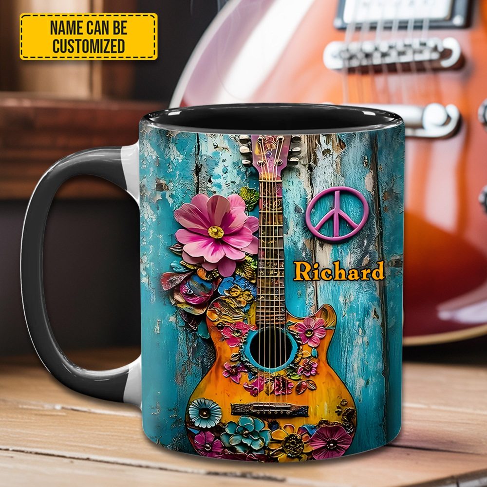 Guitar Flower Hippie - Personalized Guitar Accent Mug - Image 14