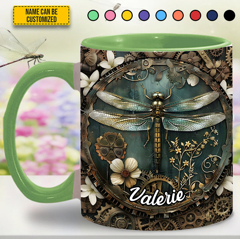Vintage Dragonfly Floral - Personalized Dragonfly Accent Mug - Image 3