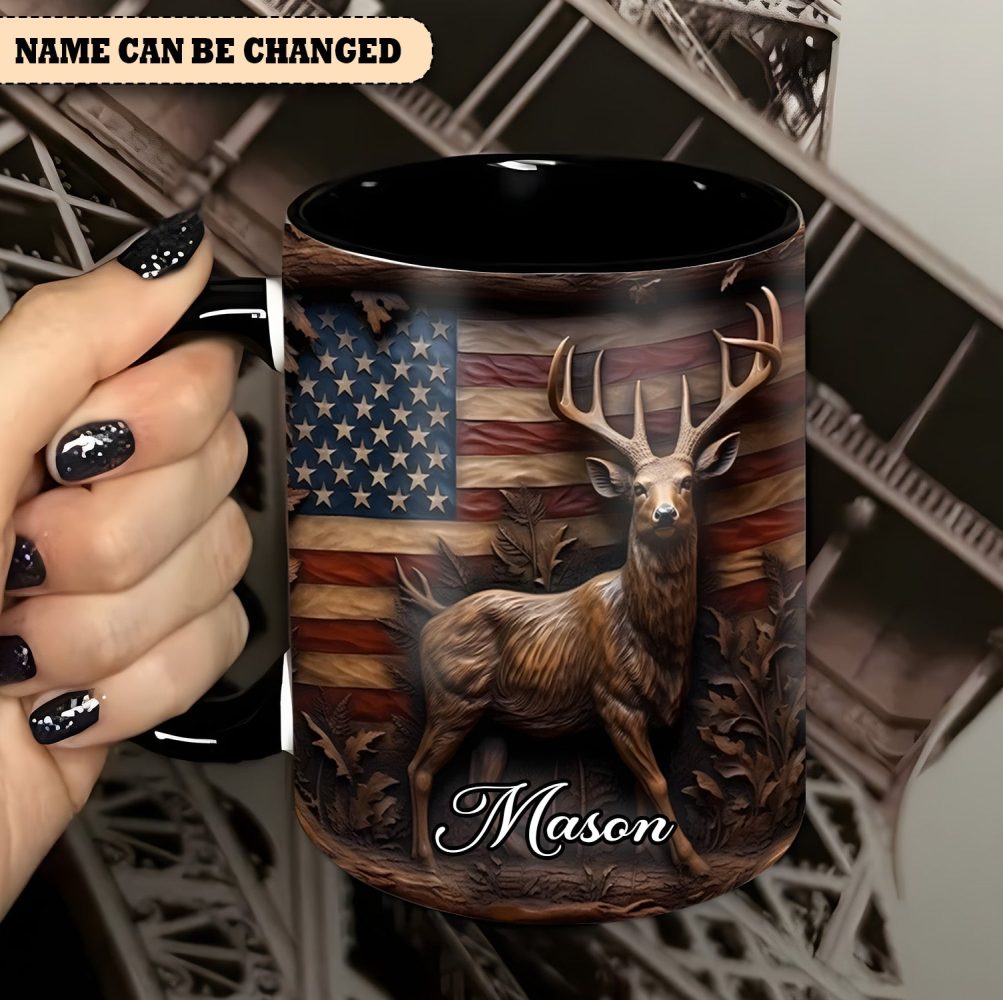 Deer & American Flag - Personalized Deer Accent Mug - Image 2