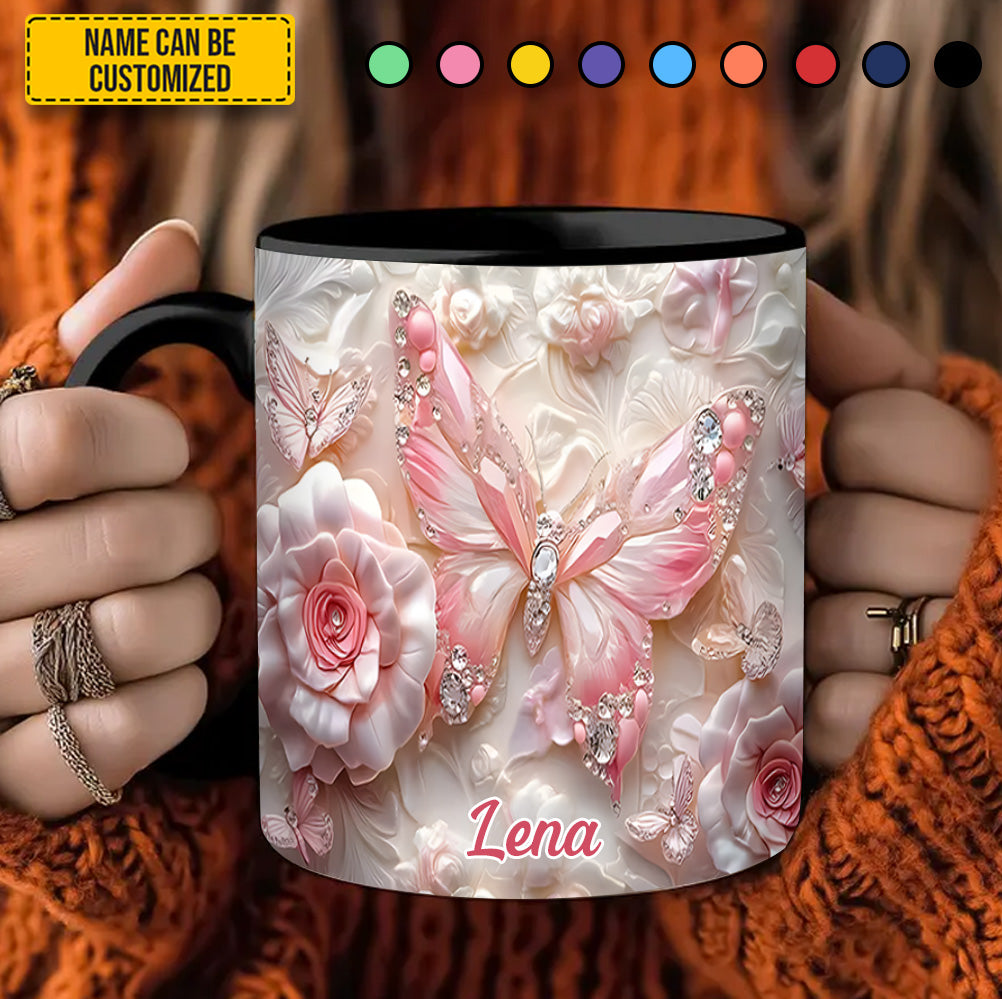 Personalized Pink Butterfly & Flower Accent Mug - Image 2