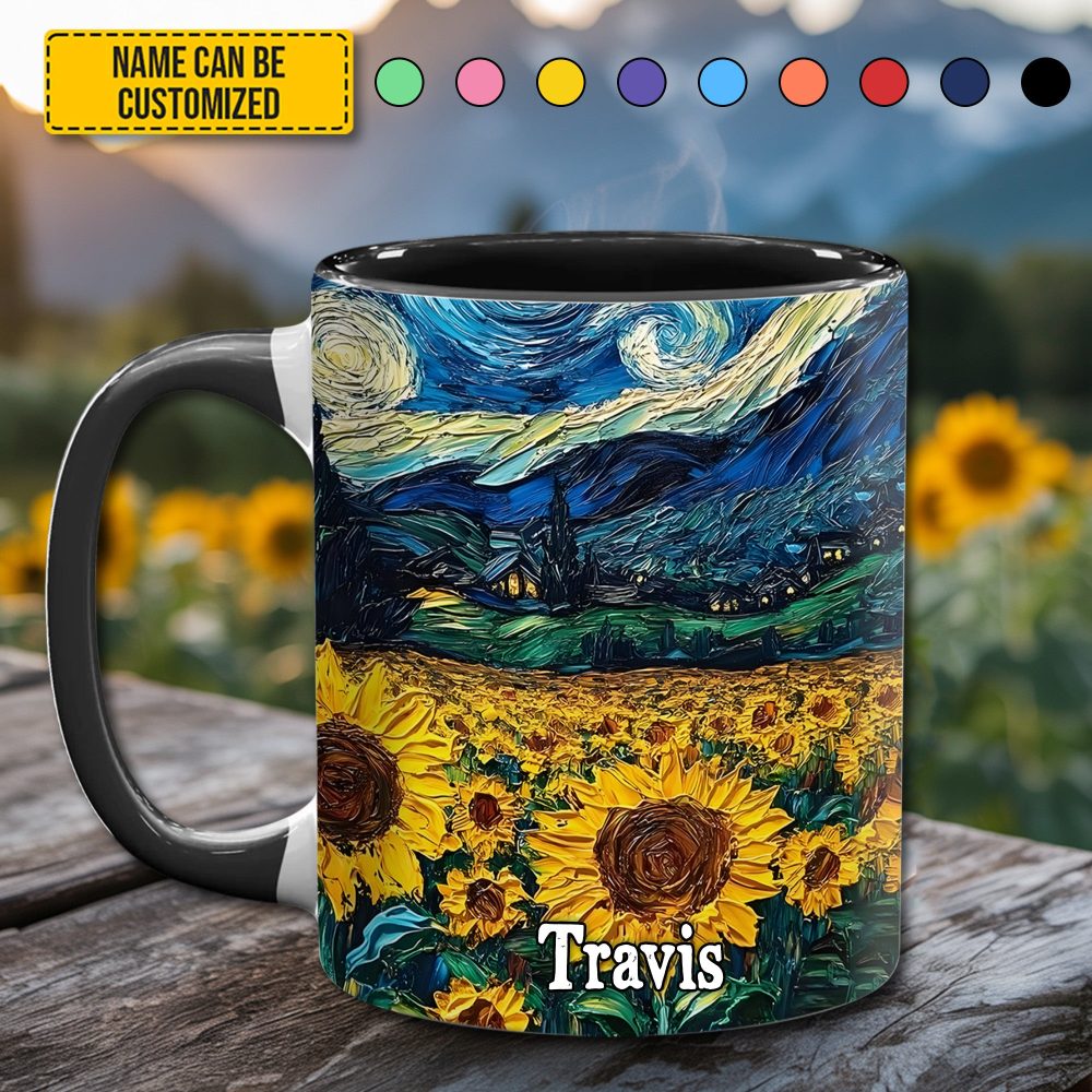 Starry Sunflowers – Personalized Accent Mug - Image 2