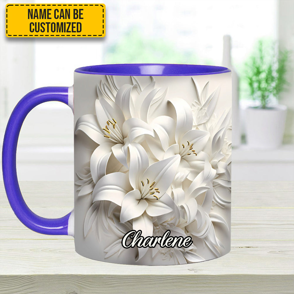 White Lilies Flowers - Personalized Flower Accent Mug - Image 14