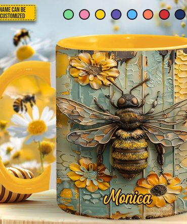 Personalized Honeybee Flowers Accent Mug