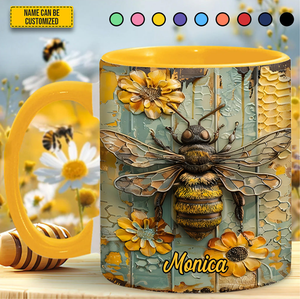 Personalized Honeybee Flowers Accent Mug