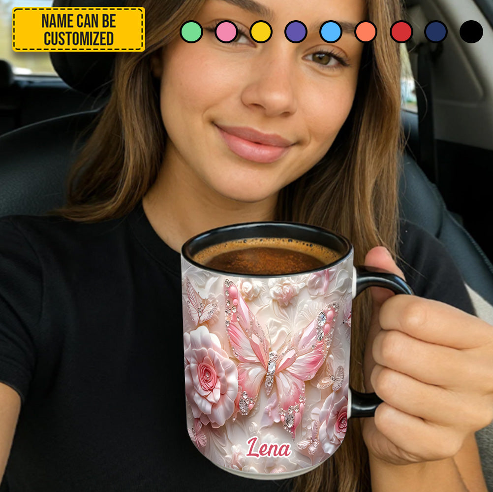 Personalized Pink Butterfly & Flower Accent Mug - Image 3